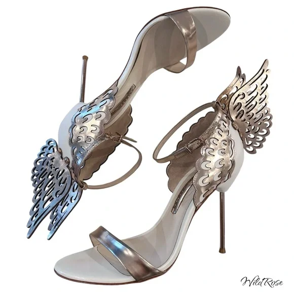SOPHIA WEBSTER Evangeline Rose Gold & White Angel Wing Heels SZ 39